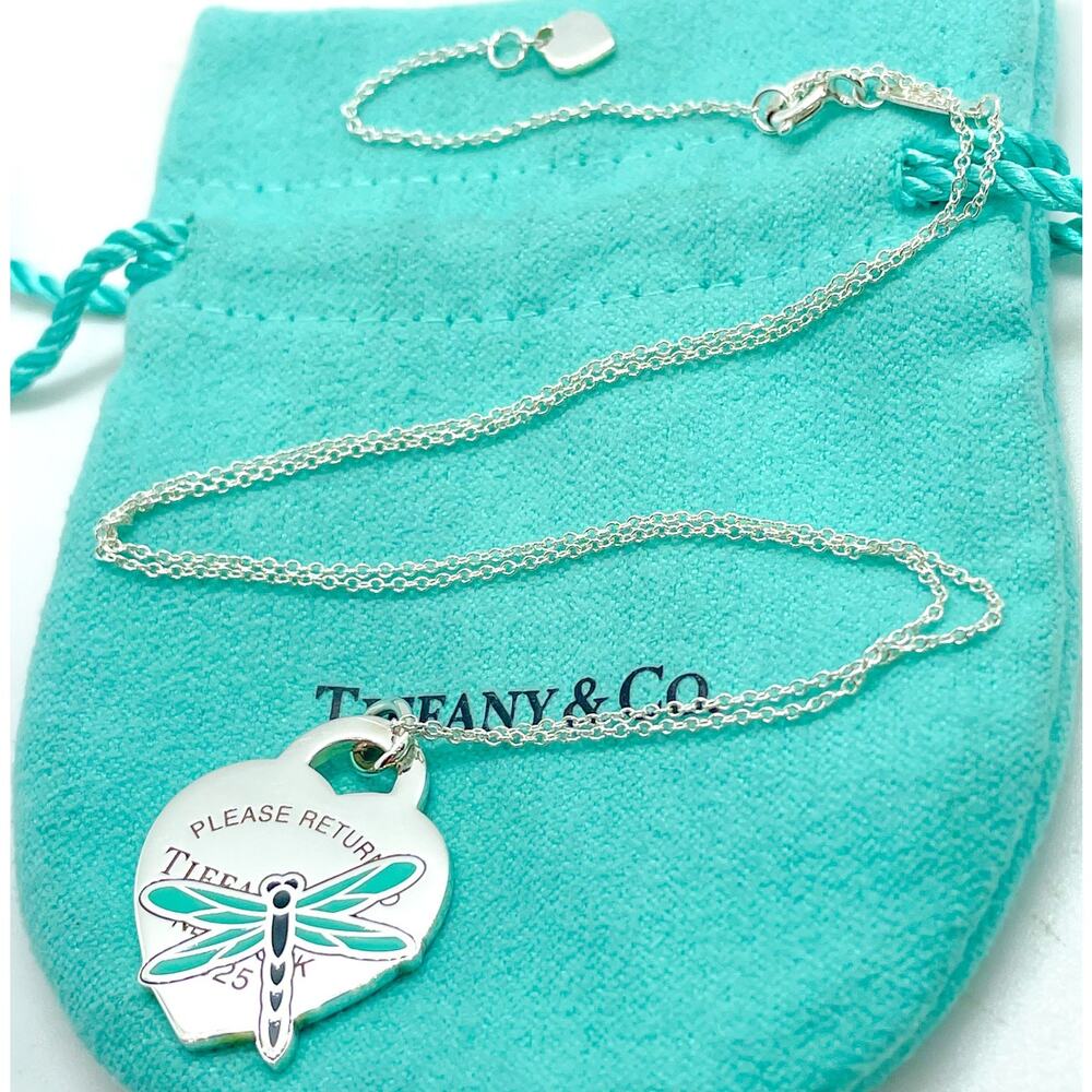 RARE Tiffany & Co. Return to Tiffany Dragonfly Heart Pendant Necklace 16-18" - Picture 2 of 13